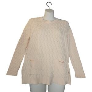 Jeanne Pierre Womens Large Pale Peach Sweater Cotton Long Sleeve Pockets Neutral